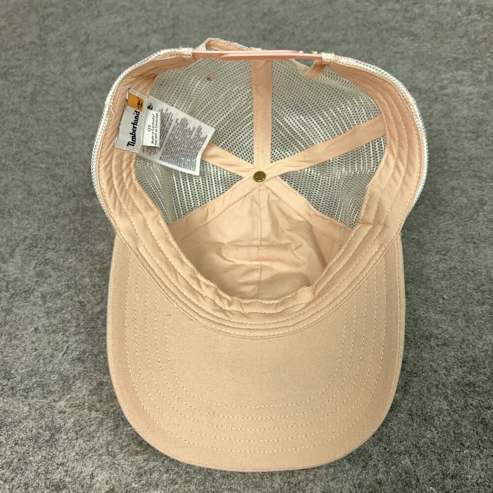 Timberland‎ Hat Cap Snap Back Pink White Mesh Trucker Patch 1973 Logo Mens